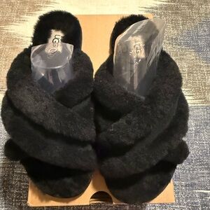 UGG Black Plush Slippers Cozy Comfort